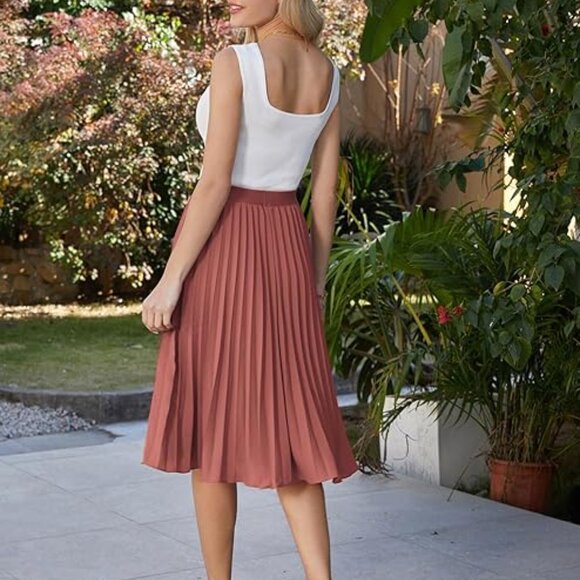 GRACE KARIN Women's Flared Pleated Ruffle Knitted Burnt Orange-Brown - Picture 2 of 14